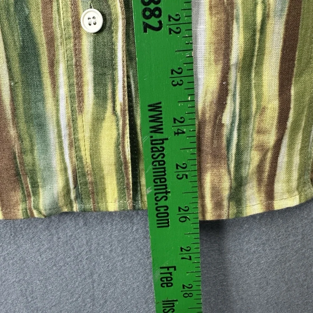 Lafayette 148 Shirt Women 8 Green Brown Linen Stripe Button Up 3/4 Sleeve Pocket - Picture 6 of 8